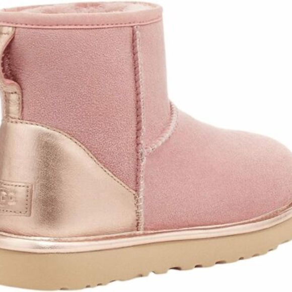 NEW UGG CLASSIC MINI SHINE Sheepskin Ankle Boots 1120872 SHELL PINK SIZE 7 NIB - Picture 7 of 14